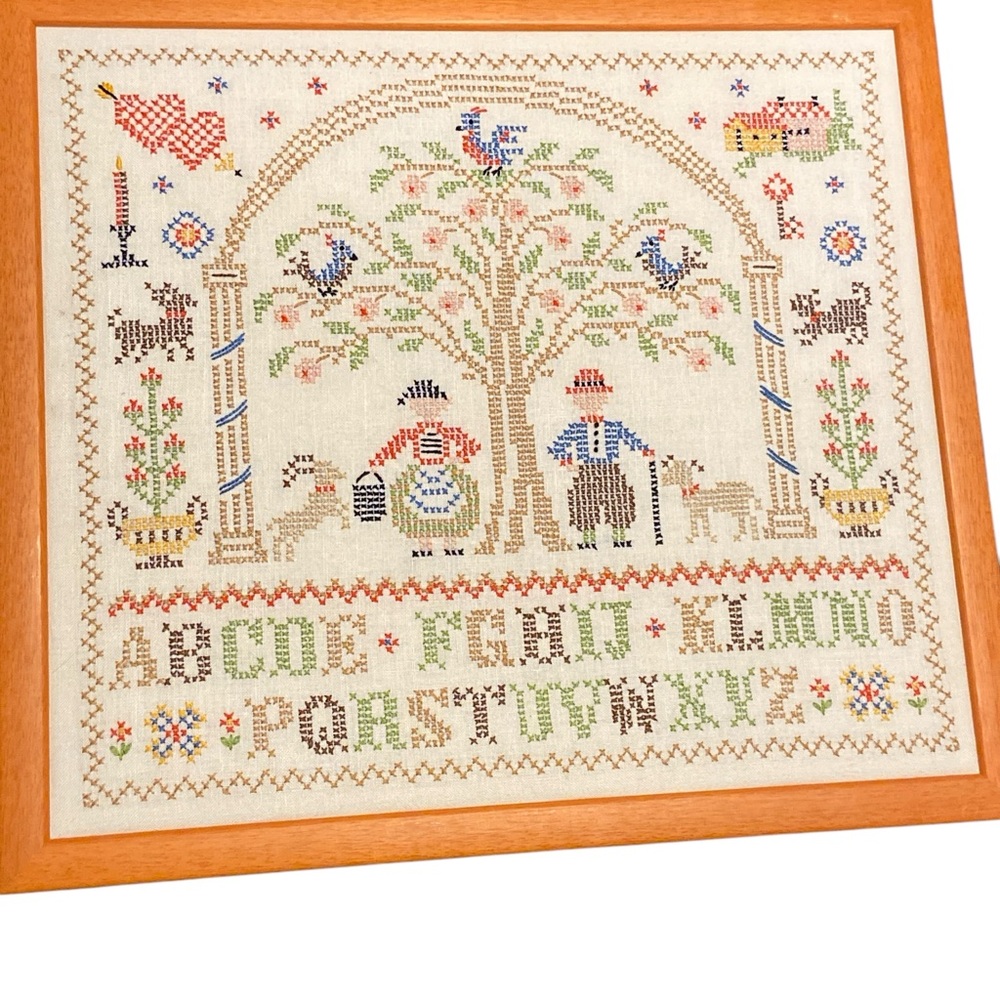 Cream and Orange hand stitched with Tree and Alphabet Design